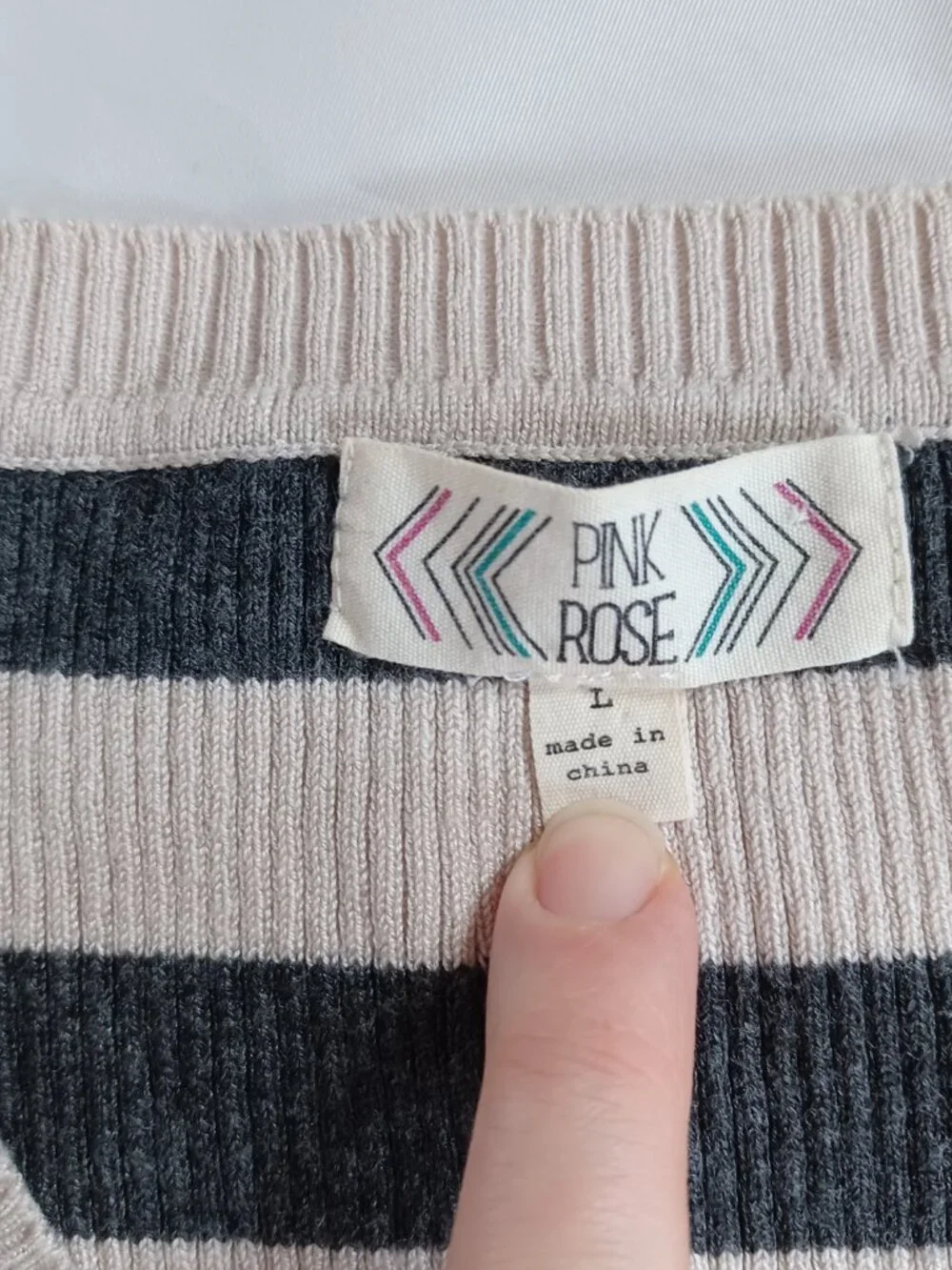 Pink Rose Big Girls Sweater Dress Ribbed Knit Striped Gray Green Bodycon Size L